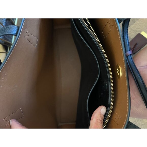 Tory Burch Walker Robinson Black Leather Tote Bag With Burgundy Tag & Gold Hardw - Picture 9 of 11